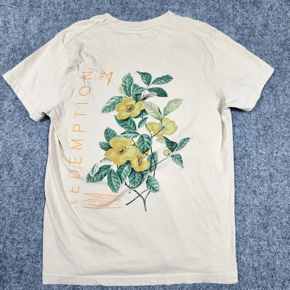Denim & Flower Ricky Singh Redemption Floral Graphic T-Shirt Mens Medium Tan - Picture 7 of 7